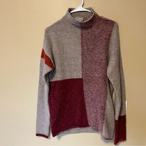 Cyrus Red and Taupe Turtleneck Sweater